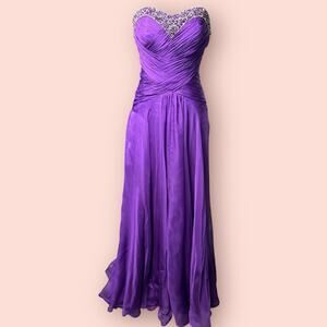 FLASH BY MAC DUGGAL Royal Purple Prom Dress Size 4 Strapless Front Slit Chiffon